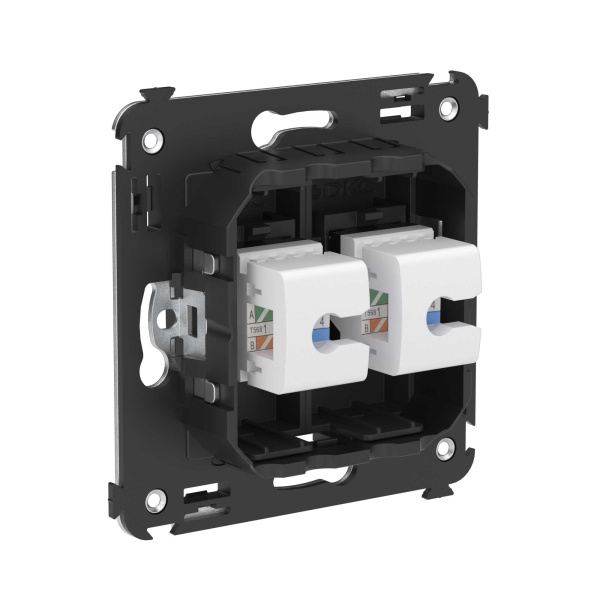 Купить DKC Компьютерная розетка RJ-45 без шторки в стену, кат.5е двойная, "Avanti", "Черный матовый"