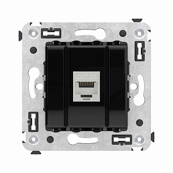 DKC Компьютерная розетка RJ-45 без шторки в стену, кат.6А одинарная экранированная, "Avanti", "Черный квадрат"