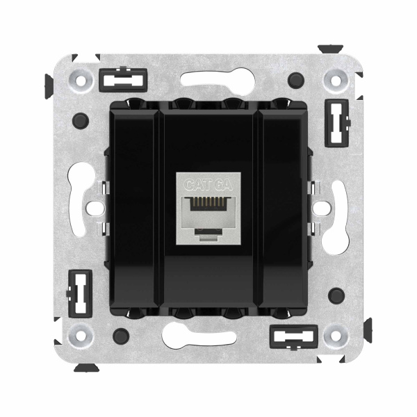 DKC Компьютерная розетка RJ-45 без шторки в стену, кат.6А одинарная экранированная, "Avanti", "Черный квадрат"
