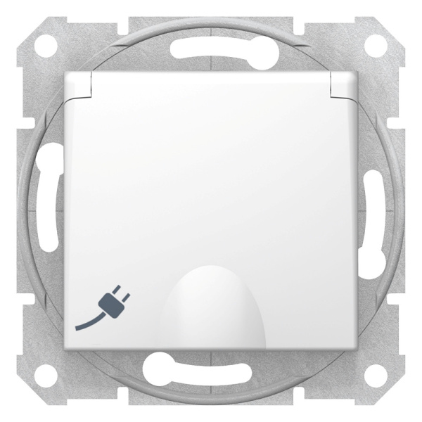 SE Sedna Бел Розетка 1-я с/з с защитными шторками с крышкой SDN3100121