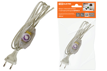 TDM Шнур с плоской вилкой и светорегулятором ШУ05С4 (200Вт, RL) ШВВП 2х0,75мм2 2м. прозрачный SQ1305-0054