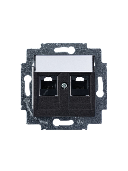 Купить ABB EPJ Levit антрацит / дымчатый чёрный Розетка компьютерная, 2хRJ45 кат,5e, антрацит 2CHH295118A6063