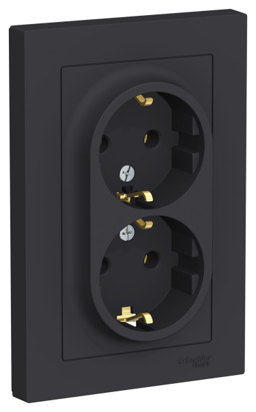 Купить Systeme Electric AtlasDesign Карбон Розетка с/з двойная, 16А, в сборе