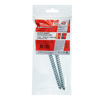 Tech-Krep Болт DIN 571 сантехнический оцинк 10х140 (2 шт) - пакет 113138