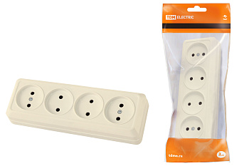 TDM Розетка 4-х местная горизонтальная 2П открытой установки IP20 10A сл. кость "Ладога" SQ1801-0228