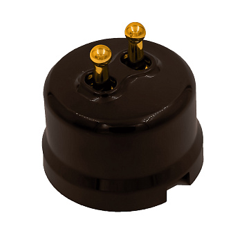 BIRONI Лизетта Пластик Коричневый Выключатель кнопочный 2-кл (тумблерный), ручка Золото B1-232-22-G-PB