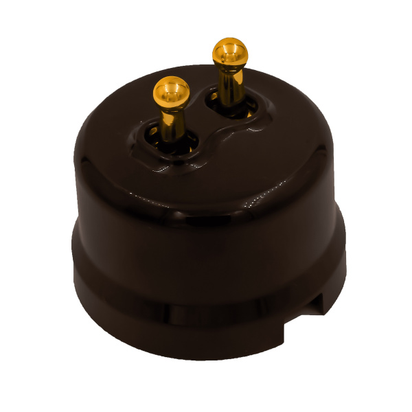 BIRONI Лизетта Пластик Коричневый Выключатель кнопочный 2-кл (тумблерный), ручка Золото B1-232-22-G-PB