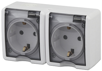ЭРА 11А-2404-01 Розетка 2х2P+E IP54, шторки, 16A-250В, ОУ, Эксперт, Al+Cu, Белый
