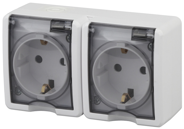 ЭРА 11А-2404-01 Розетка 2х2P+E IP54, шторки, 16A-250В, ОУ, Эксперт, Al+Cu, Белый