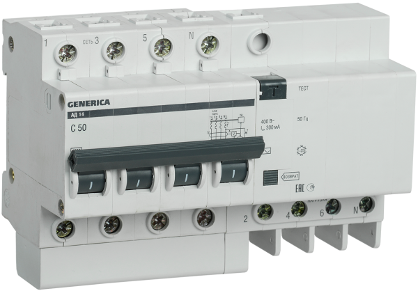 Купить IEK GENERICA Автоматический выключатель дифференциального тока АД14 4Р 50А 300мА MAD15-4-050-C-300