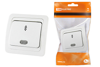 TDM Переключатель на 2 направления с подсветкой 10А белый "Валдай" SQ1804-0005
