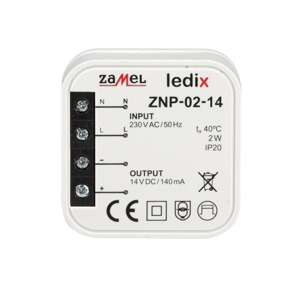 Zamel Блок питания LED 14V DC 2W в монт.коробку ZNP-02-14 Zamel Блок питания LED 14V DC 2W в монт.коробку ZNP-02-14