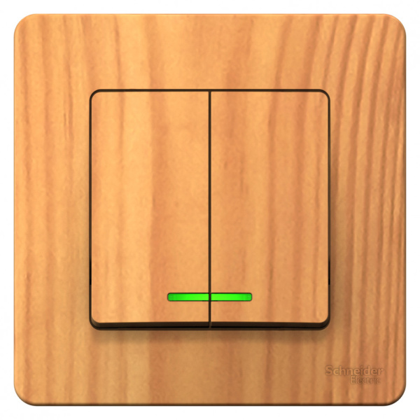 Systeme Electric Blanca внутр Ясень Выключатель 2-клавишный с подсветкой, 10А, 250B