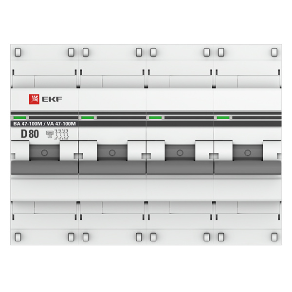 Купить EKF PROxima ВА 47-100M Автоматический выключатель (D) 4P 80А 10kA с электромагнитным расцепителем mcb47100m-4-80D-pro