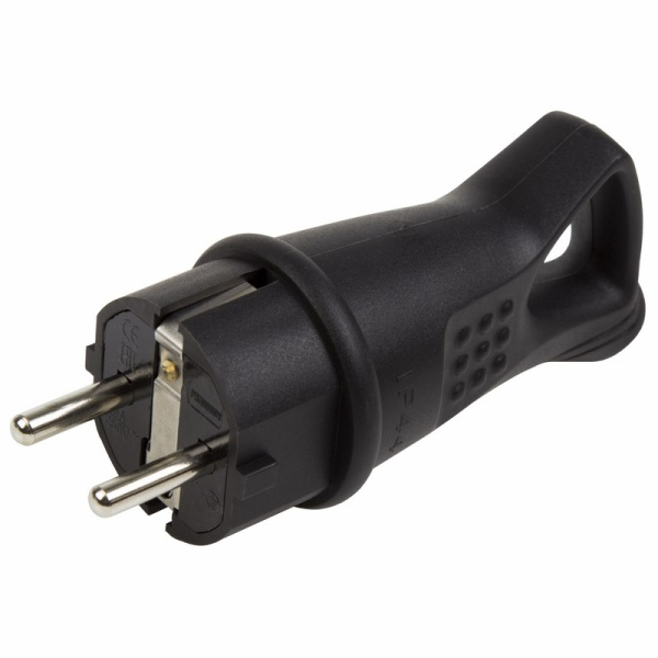 PROconnect Вилка прямая влагозащищенная с кольцом с/з 16 А IP44 черная каучук 11-8522