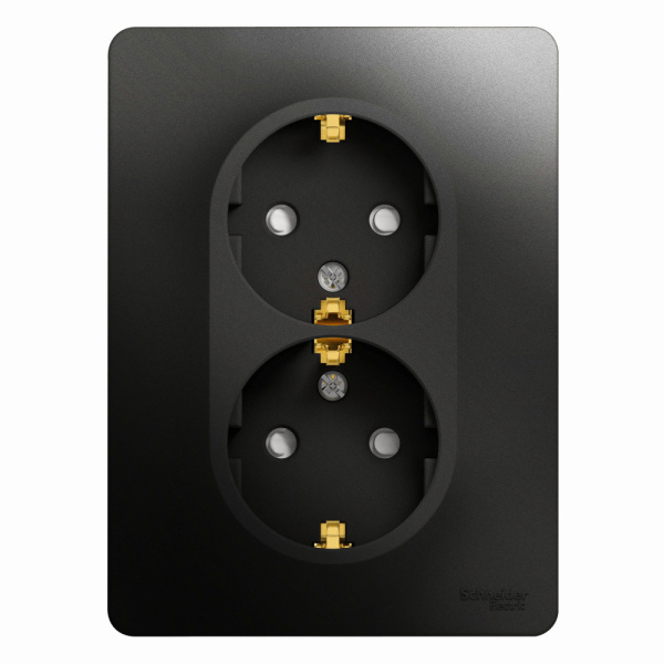 Systeme Electric Glossa Антрацит Розетка 2-ая с/з со шторками, 16А (в сборе)