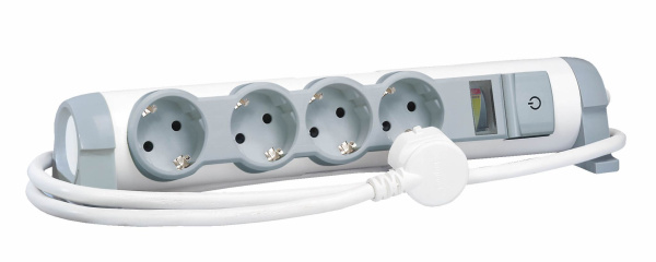 Купить Legrand Безопасность Бело-серый Удлинитель 4x2К+З с выкл., кабель 1,5метра, с ИПМ и защитой от перегрузок, фиксир. поворотный блок, возможно крепление 694641