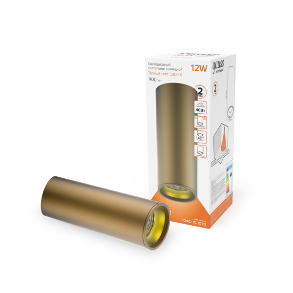 Купить Gauss Светильник Overhead накл цил 12W 900lm 3000K 170-240V IP20 79*200мм кофе золото LED HD002