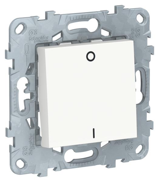 Купить SE Unica New Бел Выключатель 1-клавишный, двухполюсный, сх. 2, 16 AX, 250В NU526218