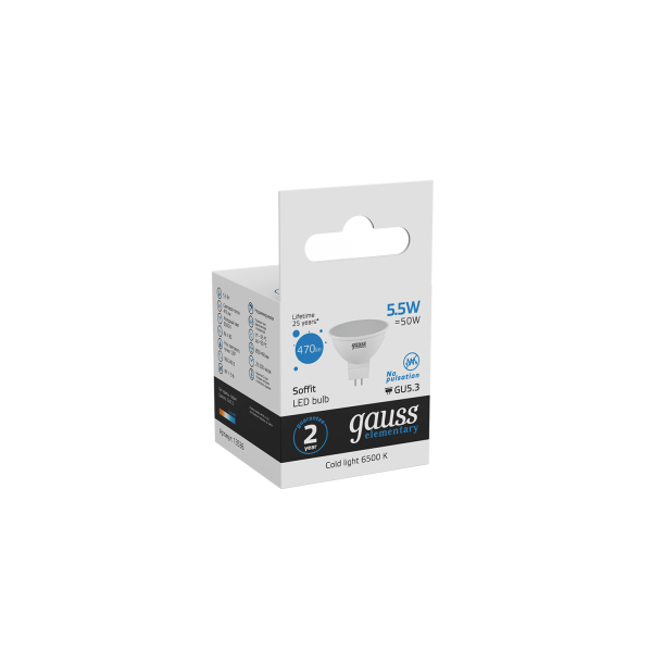 Купить Gauss Лампа Elementary MR16 5.5W 470lm 6500К GU5.3 LED 13536