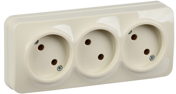 IEK GLORY РС23-2-ХК Розет. 3-ая без з/к о/у 10А GLORY кремовый