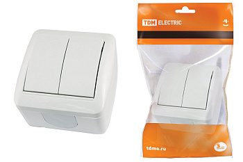 TDM Выключатель 2-кл. открытой установки IP44 10А белый "Селигер" SQ1818-0002