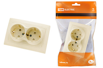TDM Розетка двойная 2П+З с защ. шт. 16А 250В сл. кость "Таймыр" SQ1814-0118