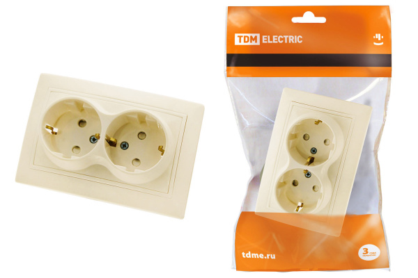 TDM Розетка двойная 2П+З с защ. шт. 16А 250В сл. кость "Таймыр" SQ1814-0118