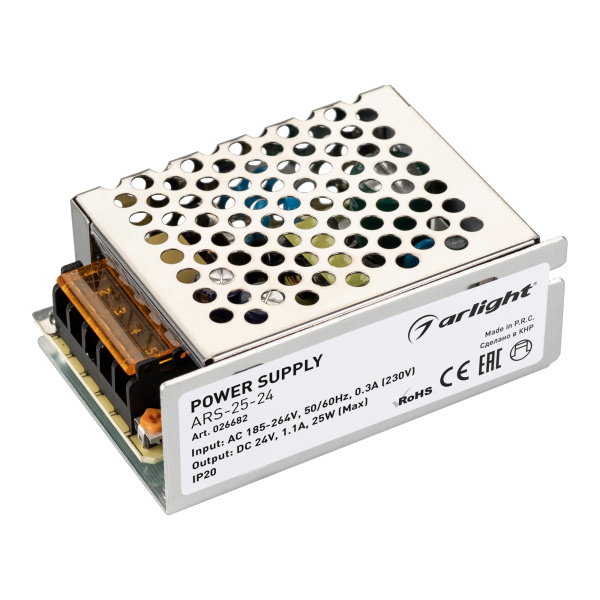 Arlight Блок питания ARS-25-24 (24V, 1.1A, 25W) (IP20 Сетка, 2 года) 026682