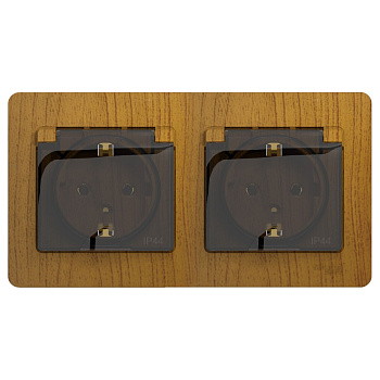 Systeme Electric Glossa Дерево Дуб Розетка 2-ая с/з, со шторками, в сборе, IP44