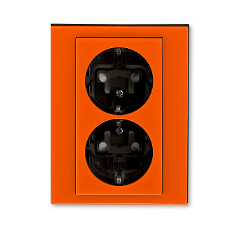 ABB EPJ Levit Оранжевый / дымчатый чёрный Розетка двойная с заземл, со шторками 2CHH223457C6066