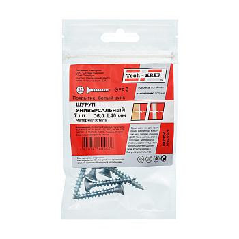 Tech-Krep Саморез ШУц 6,0х40 пот. гол. (7 шт) - пакет 102454