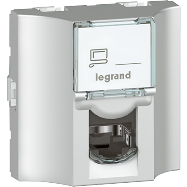 Legrand Mosaic Алюминий Проходная розетка кат 5е UTP 8 контактов 2 мод LCS² 078624