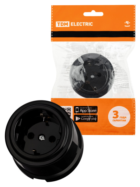 TDM Розетка 2П+З 16А 250В черная «Виви» SQ1820-1212