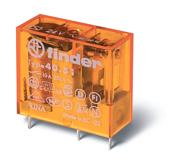 Finder Миниатюрное PCB-реле, выводы с шагом 5мм, Контакты AgNi, 1CO 10A, катушка АС 405182300000 Finder Миниатюрное PCB-реле, выводы с шагом 5мм, Контакты AgNi, 1CO 10A, катушка АС 405182300000