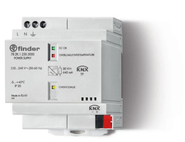 Finder Импульсный источник питания KNX; вход 110...240В AC; Выход 29B DC 640мА, KNX Bus; упаковка 1 шт. 782K12303000PAS