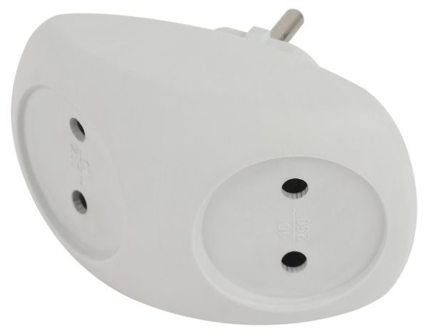 ЭРА Разветвитель электрический SPx-2-W на 2 розетки без заземления 10А белый