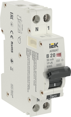 IEK ARMAT АВДТ B06S 1P+NP B20 30мА тип A (18мм)
