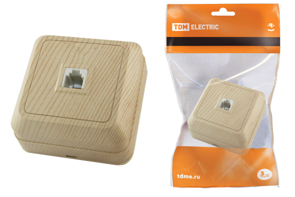 TDM Розетка TФ (RJ-11) открытой установки IP20, сосна "Ладога" SQ1801-0057