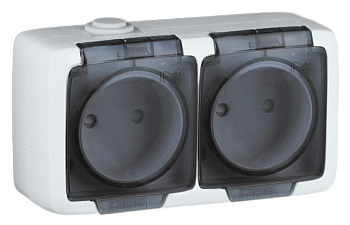 Hegel Альфа IP44 наруж Белая РА16-242 Розетка двойная со шторками, брызгозащищенная