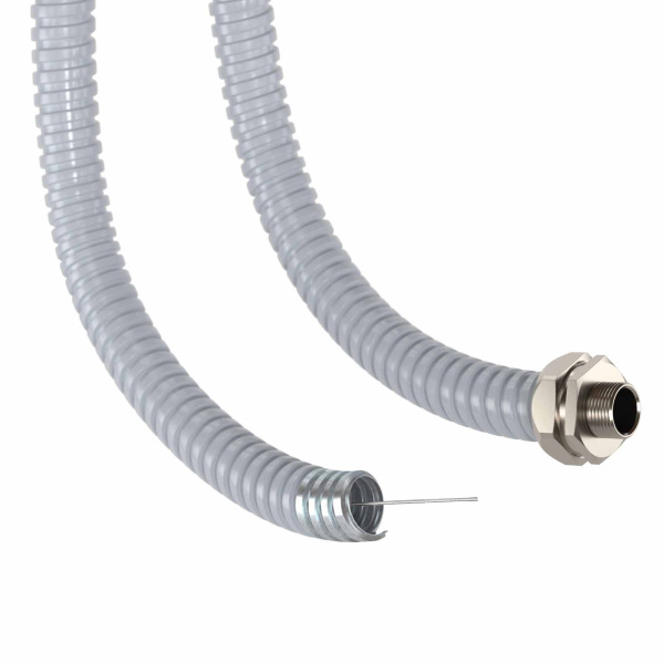 Купить DKC Металлорукав DN 20мм в герметичной ПВХ изоляции, Dвн 20,5 мм, Dнар 25,5, с протяжкой, 50 м, цвет серый