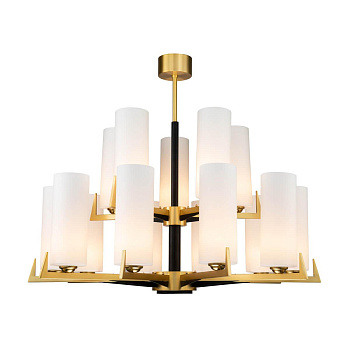 Favourite 2623-15P подвесная люстра Каркас цвета латунь с элементами черного цвета, плафоны из белого матового стекла