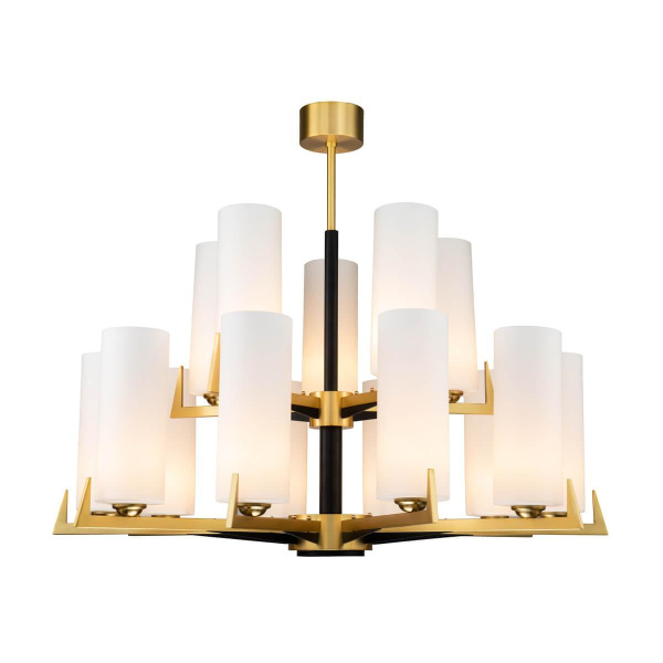 Favourite 2623-15P подвесная люстра Каркас цвета латунь с элементами черного цвета, плафоны из белого матового стекла