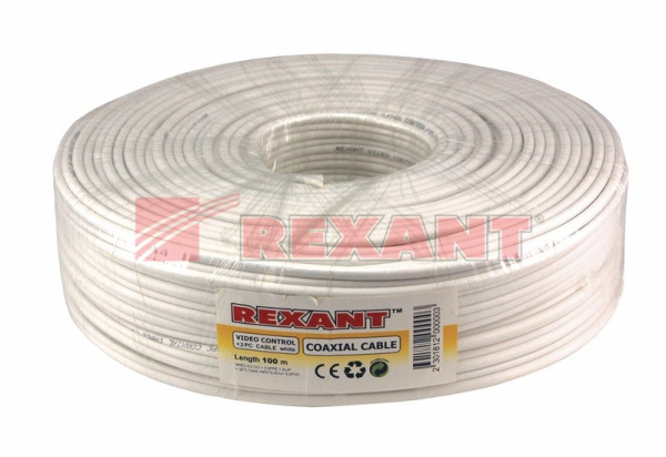Купить Кабель для видеонаблюдения ККСВ-В + 2х0.5мм., 100м., белый Rexant 01-4001