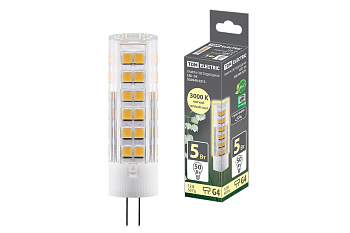 TDM Лампа светодиодная G4-5 Вт-AC/DC 12 В-3000 К, SMD, 16x57 мм SQ0340-0213
