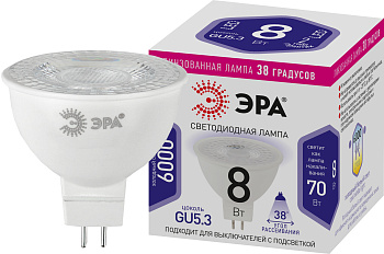 ЭРА Лампочка светодиодная STD LED Lense MR16-8W-860-GU5.3 GU5.3 8Вт линзованная софит холодный белый свет