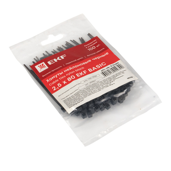 Купить EKF Basic Хомут нейлоновый черный (2,5х80) (100шт.)