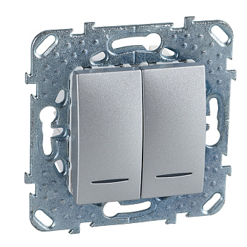 SE Unica Top Алюминий Выключатель 2-клавишный (сх.5) с подсветкой MGU5.0101.30NZD