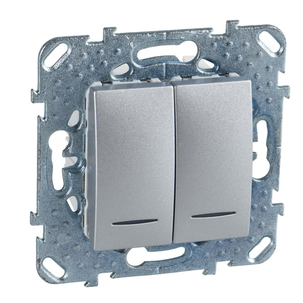 SE Unica Top Алюминий Выключатель 2-клавишный (сх.5) с подсветкой MGU5.0101.30NZD