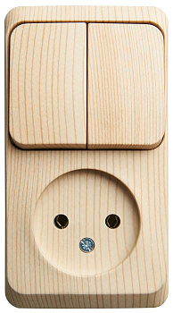 Systeme Electric Этюд наруж Сосна Блок: Розетка б/з + выключатель 2-клавишный